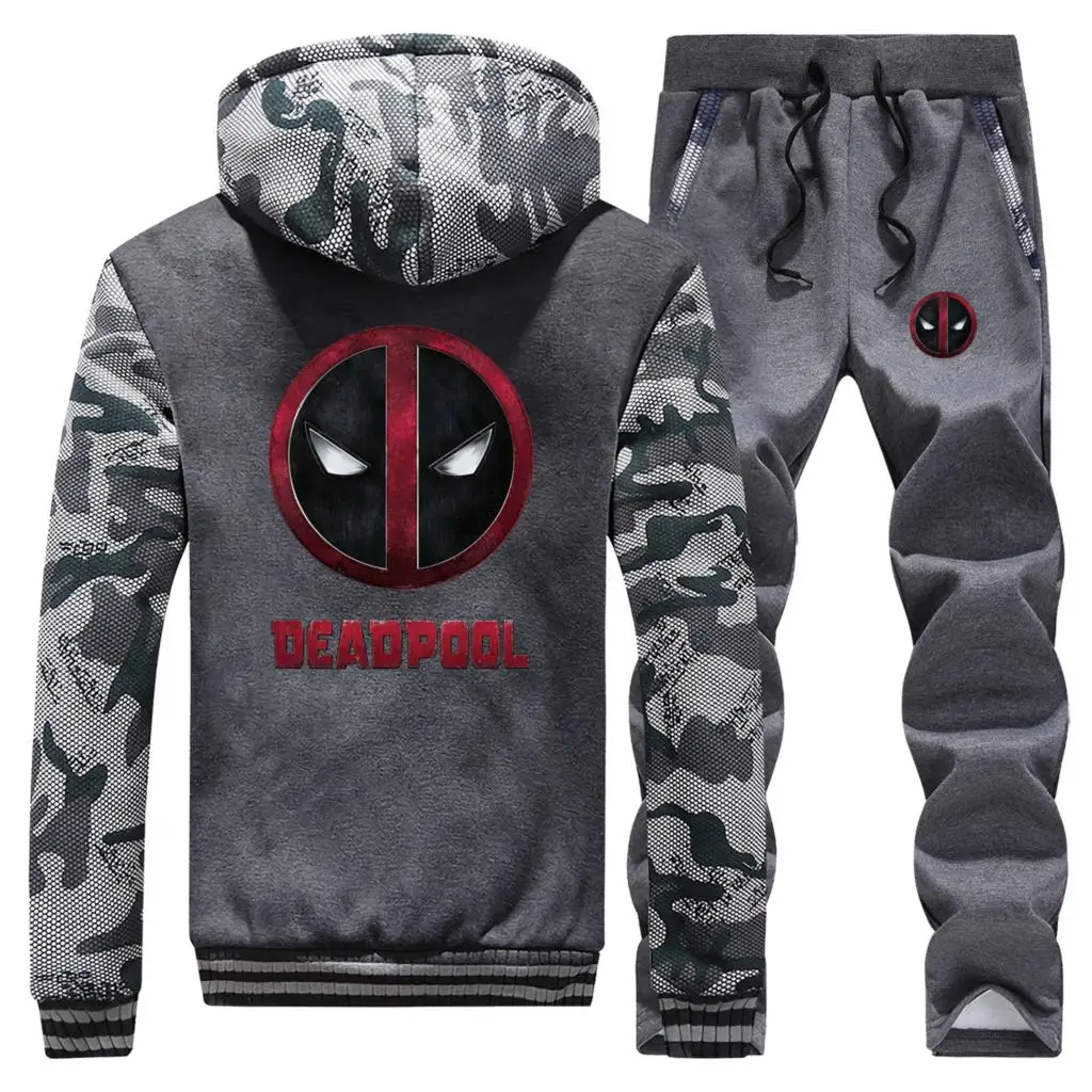 

Funny Deadpool Men Warm Thick Suit Hoodies Sweatshirt Jacket+Pants Mens 2 Pieces Sets Tracksuit Fashion Brand Streetwear Sets