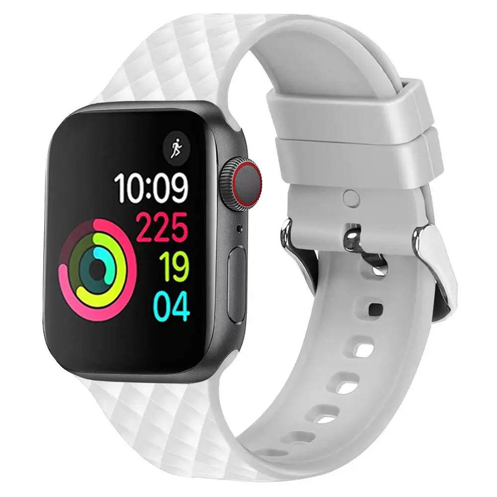 white Ремешок для apple watch 5 4 band correa apple watch 44 мм 40 мм 42 мм 38 мм iwatch 5 4 3 2 1 браслет с ромбическим узором - Цвет ремешка: white