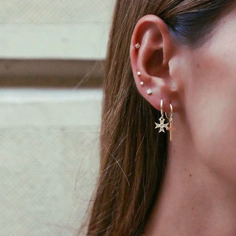 Delicate Gold Color Cross Pendant Earrings For Women Minimalist Round Circle Pierced Drop Dangle Earrings Fashion Jewelry Z3M335