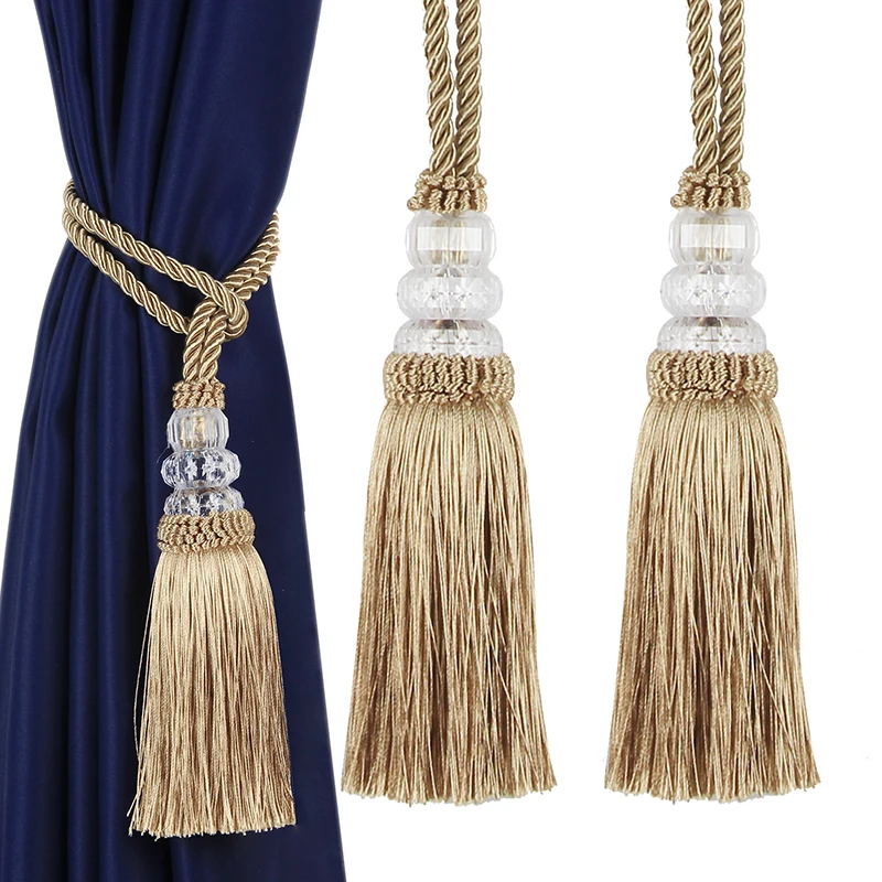 2Pcs Crystal Beads Tassel Hanging Ball Curtain Tieback Rope Craft Tassels Pendant DIY Curtain Accessories Room Decoration