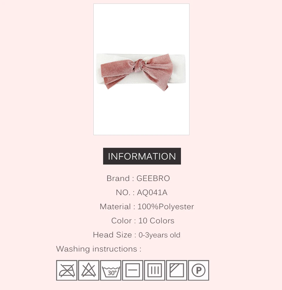 Geebro Ribbed Kids Velvet Bow Children's Hair Band For 0-3 Years Old Baby Turban Headwrap Elastic Kids Hair Accessories