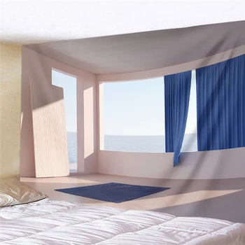 

Landscape Korean Tapestry Aesthetic Simple Nordic Sun Sunset Sea Tapestry Sky Window Cortina Macrame Bedroom Decor DE50GT