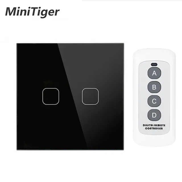 Minitiger, стандартный европейский светильник, сенсорный выключатель, 1 комплект, Электрический сенсорный выключатель, 86 Тип, Хрустальная стеклянная панель, настенный светильник, сенсорные переключатели - Цвет: 2 gang black -B
