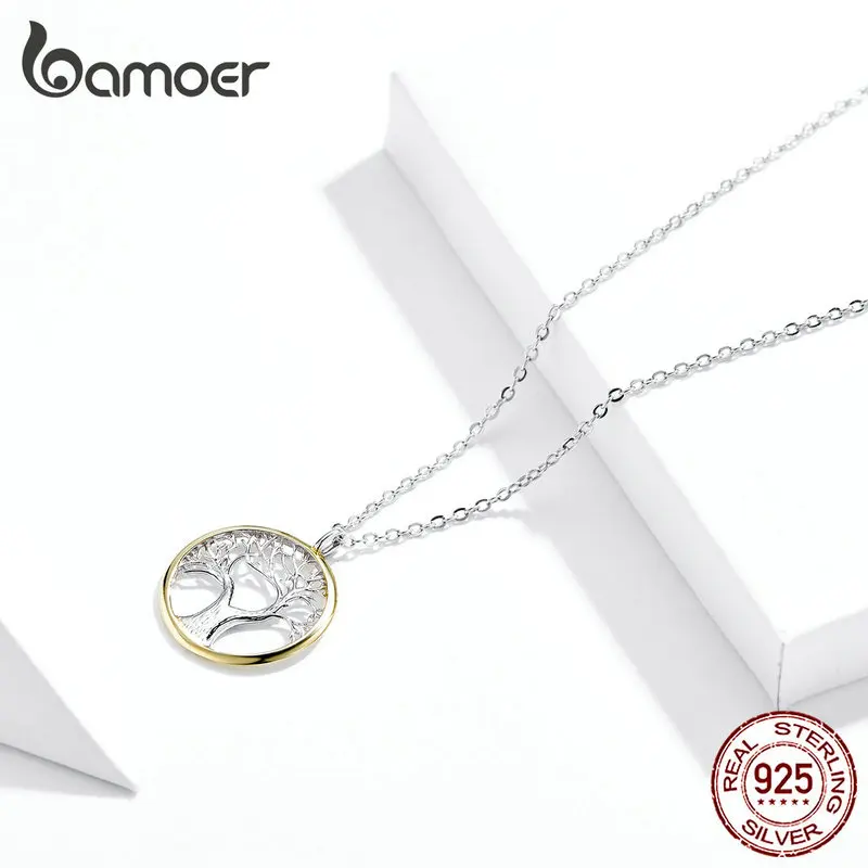 Bamoer 925 пробы Серебряное ожерелье с подвеской дерево для жизни женское свадебное Гипоаллергенное ювелирное изделие длиной 45 см GXN367