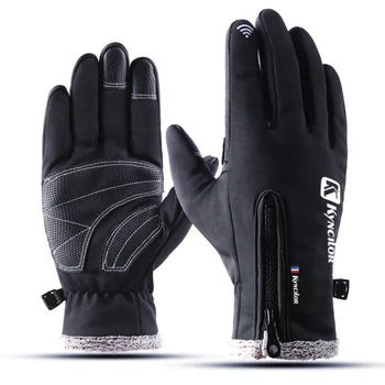 

Unisex Touch Screen Cycling Gloves Winter Waterproof Thickness Warm Zippered Adjustable Full Finger Gloves For Ski