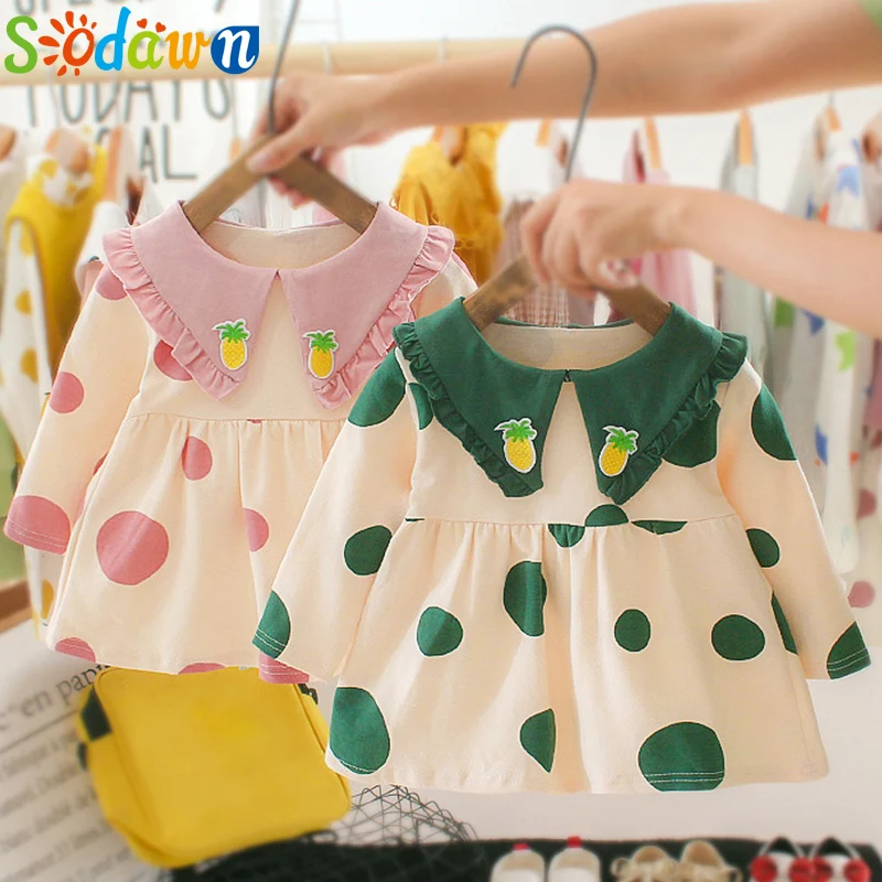 Sodawn/модное платье для маленьких девочек одежда с длинными рукавами для девочек весенне-осенняя одежда для малышей с рисунком ананаса детское платье