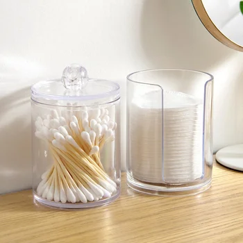 

Transparent Round Cotton Ball Makeup Organizer Swabs Makeup Storage Box With Lid Bathroom Cotton Swab Organizer N