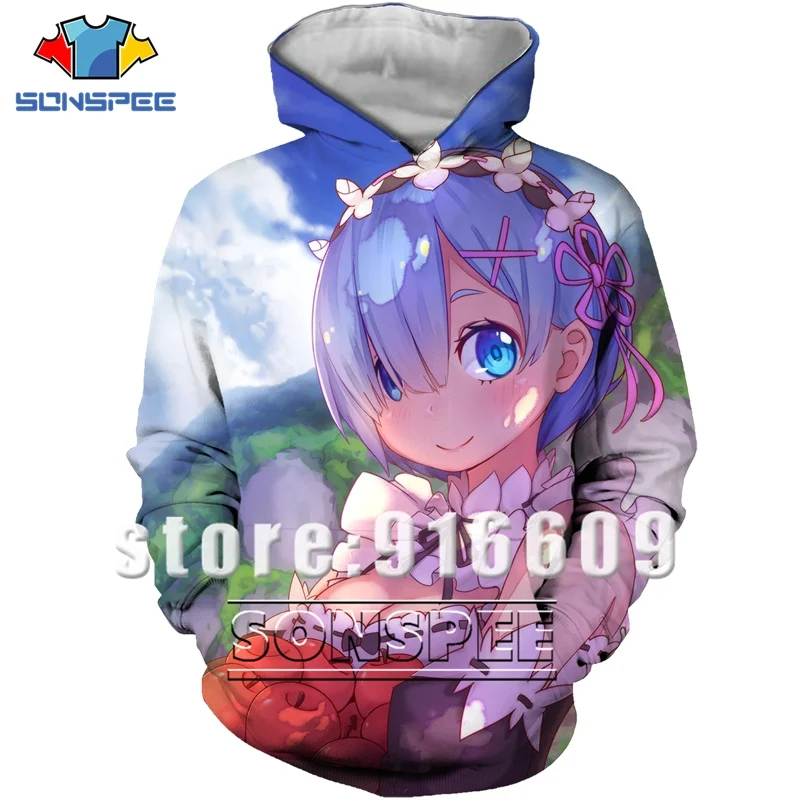 Унисекс Модный 3D принт Re: zero Твин горничной Рам худи rem Повседневный пуловер Толстовка аниме Твин горничной Harajuku рок толстовка с капюшоном