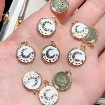 

ST08 Round With Cubic Zirconia Pave Moon Star Epoxy Pendant Moon Star Pattern Gold Electroplated Fashion Necklace Jewelry