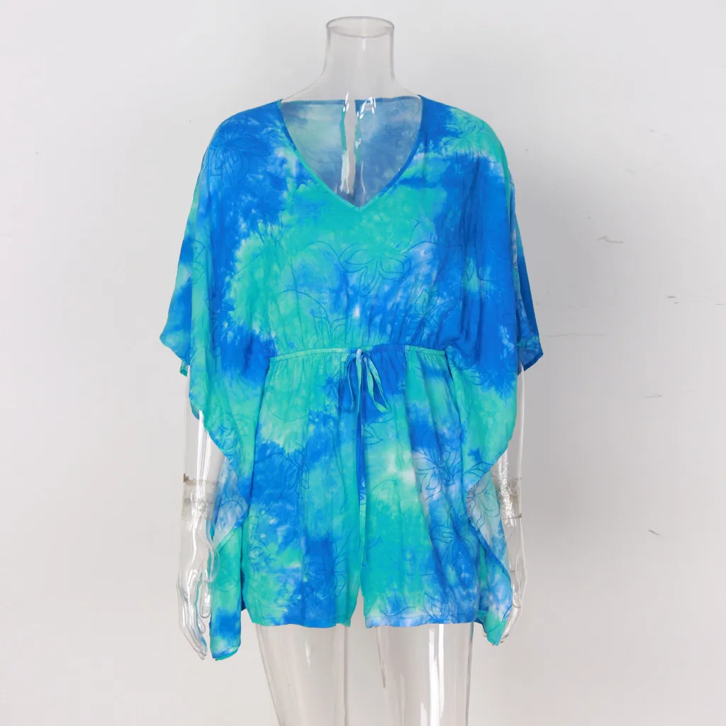 Женские модные комбинезоны Boho Dye Print комбинезон летние короткие комбинезоны для женщин комбинезон женский рукав летучая мышь пляжный комбинезон