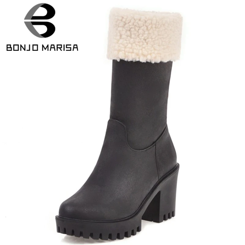 

New Hot Sale 34-43 Platform Fur Booties Ladies mid-calf Snow Boots Women 2019 Warm Winter High Heels Shoes Woman
