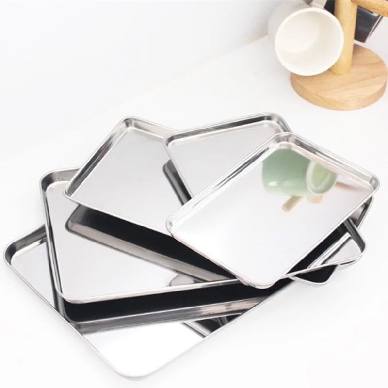 Stainless Steel Steamed Sausage Dish Rectangle Fruit Plate Restaurant Hotel Bread Loaf Pans Cake Baking Pastry Storage Tray kitchen tray,storage tray,bamboo organizer tray
