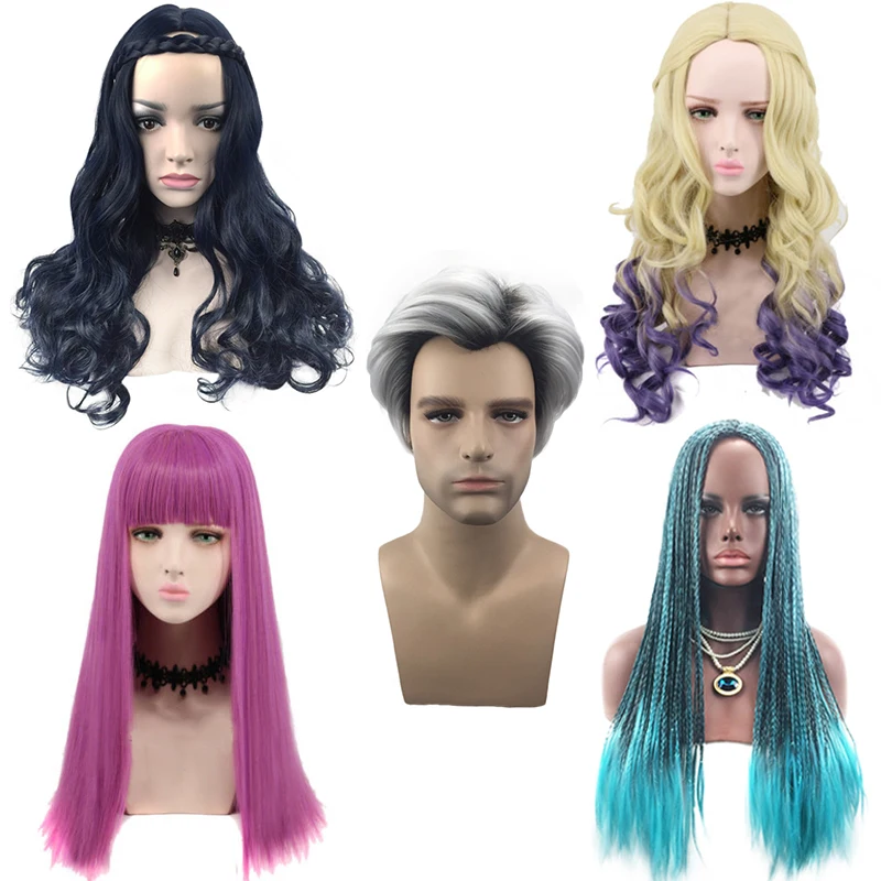 

Movie Descendant 2 Series Wig Cosplay Costume For Adult Women Men Halloween Party Evie/Mal/Uma Synthetic Role Play Wigs C38531AD