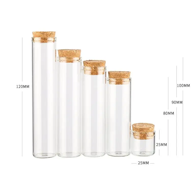 10pcs 40ml 50ml 60ml 80ml Test Tube with Cork Stopper Glass Bottles Jars Vials DIY Craft Wedding Home Decor 2
