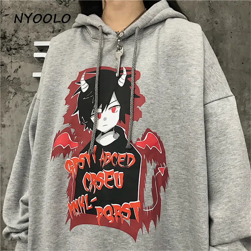 NYOOLO Harajuku аниме любителей Аватар буквы печати теплые толстовки повседневные уличные пуловеры с капюшоном плюс бархатная Толстовка для женщин и мужчин