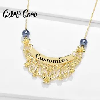 

Cring Coco Plumeria Necklace Custom Name Jewelry Hawaii Personalized Choker for Women Fashion Gold Color Alloy Pendant Necklaces