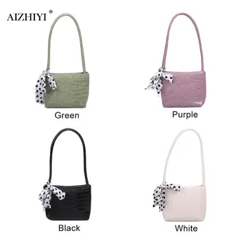 

Women Solid Stone Pattern Handbags Retro Silk Scarf PU Shoulder Shopping Bags Popular Simple Female Daily Bag