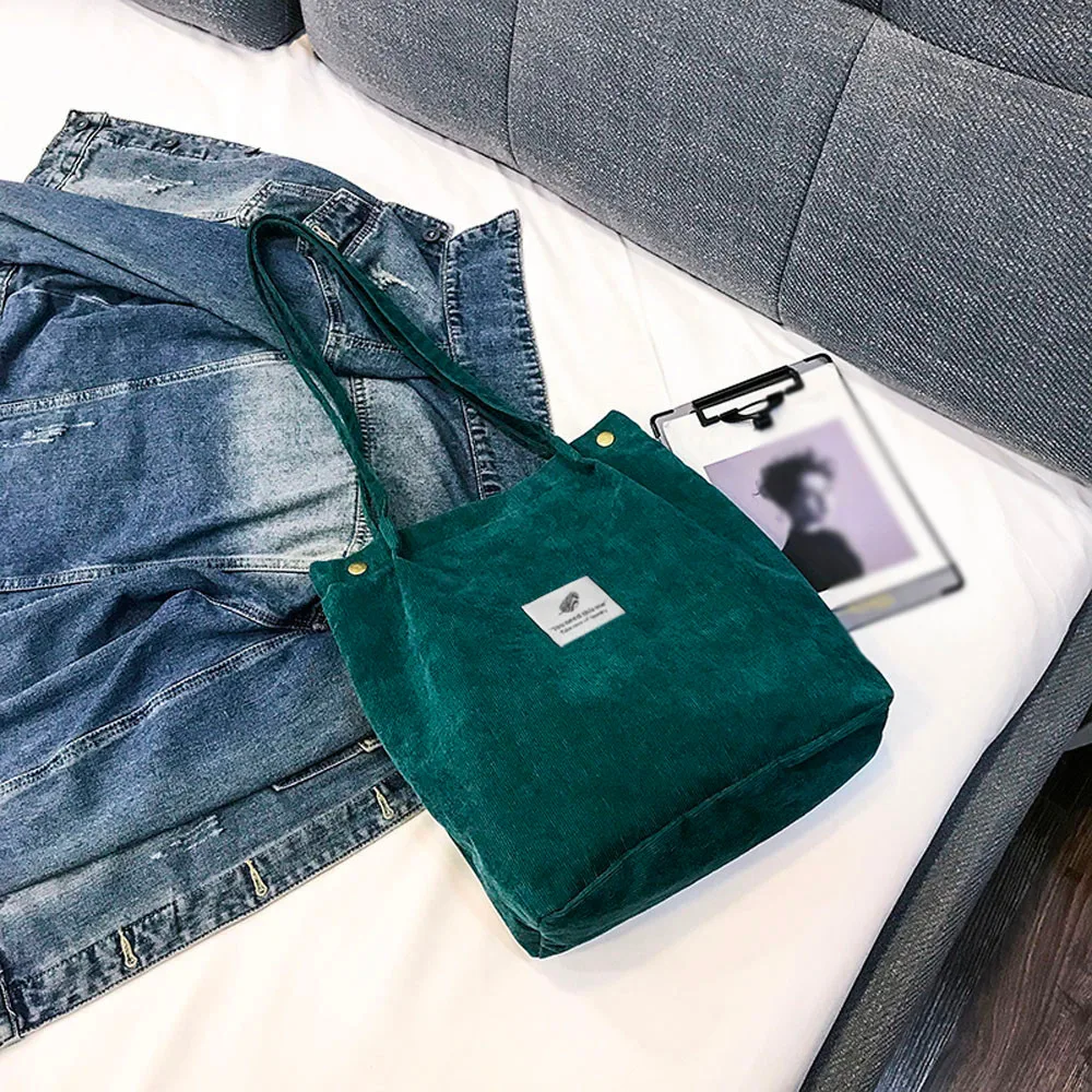 MAIOUMY Вместительная женская Вельветовая Сумка-тоут, Женская Повседневная однотонная сумка на плечо, складная многоразовая Женская пляжная сумка для покупок#905