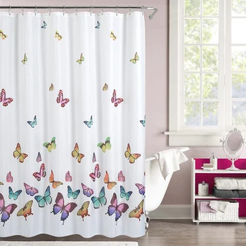 

Polyester Shower Curtain with Hooks Colorful Butterfly Printed Fabric Waterproof Bathroom Screen for Home Hotel