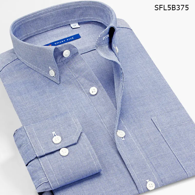 Smart Five Camisa Masculina с длинным рукавом, приталенная повседневная классическая мужская рубашка из хлопка белого и синего цвета размера плюс, весна - Цвет: SFL5B375 blue