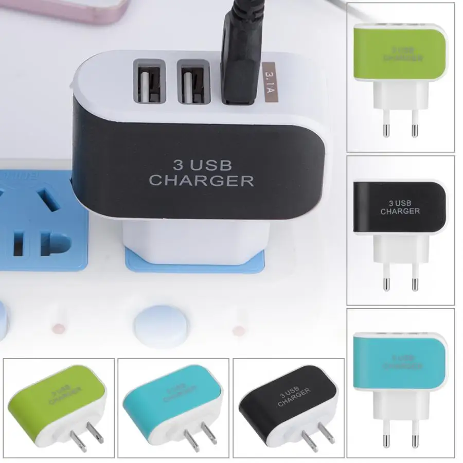 

NEW Phone Charger EU Plug 3 LED Light USB Charger 5V 2A Wall Adapter Mobile Phone Universal For Phones for Samsung Xiaomi Phone