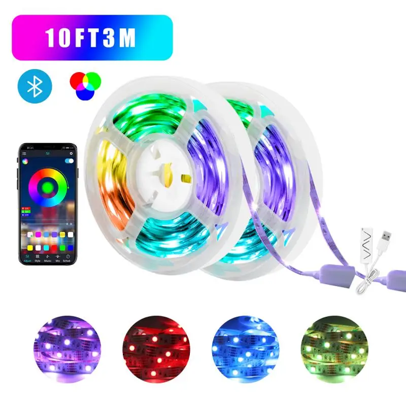 

10Ft/3m LED Strip Lights 90 LEDs Music Sync Color Changing RGB LED Strip Built-in Mic, Bluetooth App Controlled LED Lights Rope