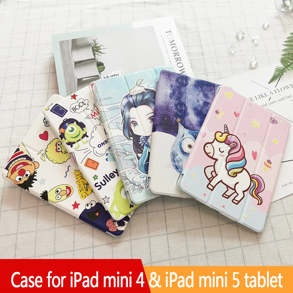 

Smart Case for iPad Mini 4 7.9 inch Tablet Cartoon Protective Folding Stand Cover for iPad Mini 5 With Auto Sleep/Wake