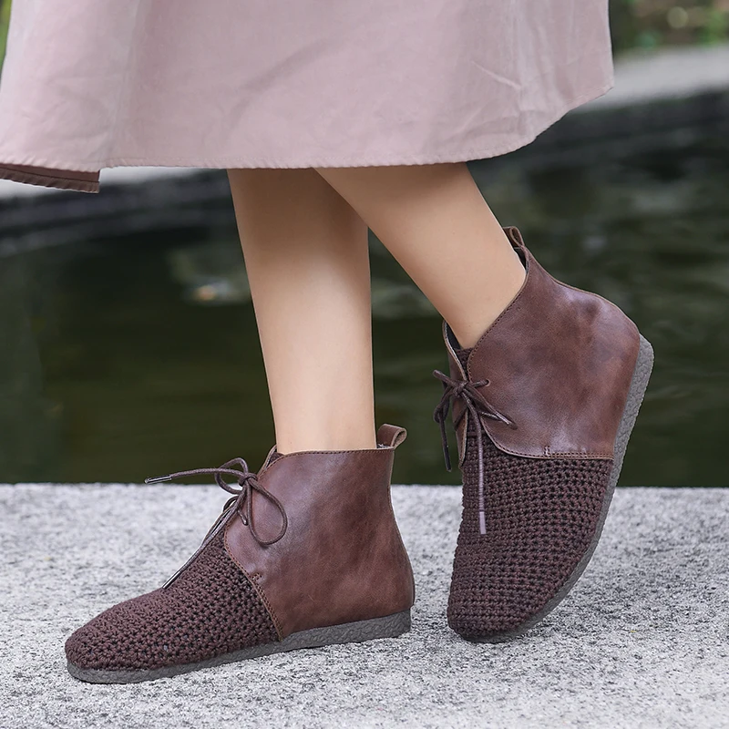 Женская кожаная обувь ручной работы Ботильоны Удобная шерстяная на плоской