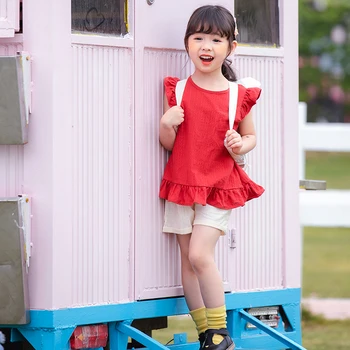 

2020 Sleeveless Baby Girls Blouse Summer New Casual Cotton Fly Sleeves Girl Tops Solid Outfits Toddler Infant Shirts For Girls