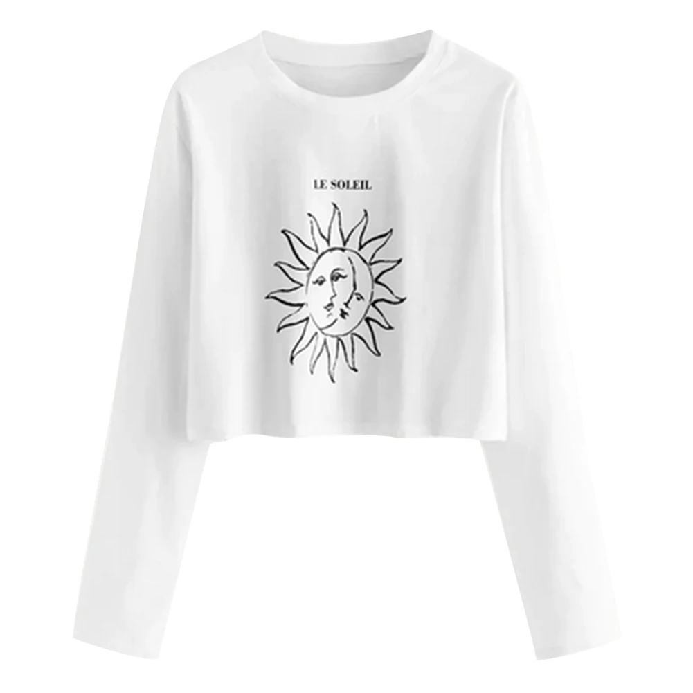 

Bikitique Solid Fashion Graphic Short T-Shirt Round Neck Long Sleeve Versatile Women's Top Casual Date Vintage T Shirt 2020 New