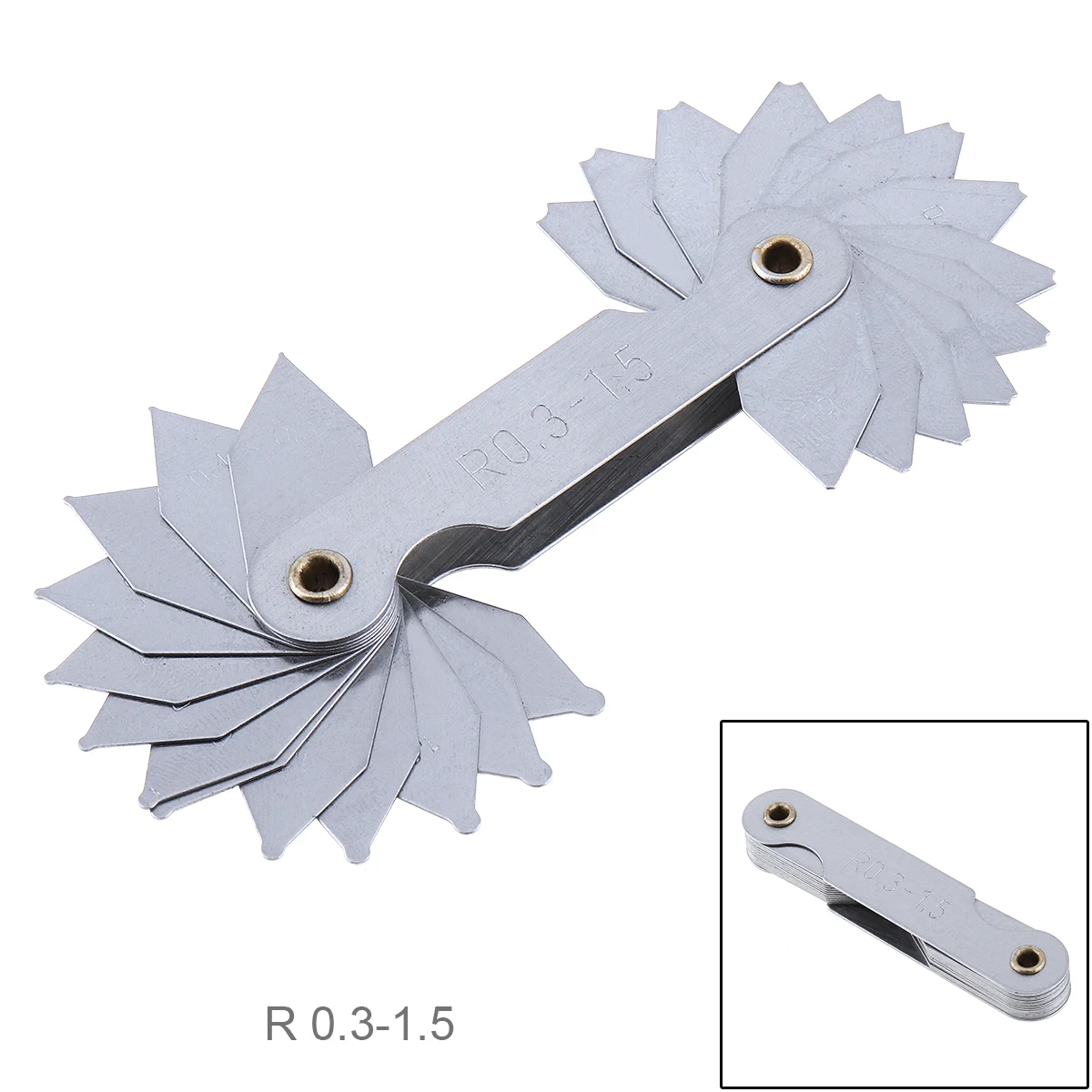 Calibre de Raio de Aço Inoxidável de Alta Lâminas para a Medida r com Escala de 0.3-1.5 Precisão Industrial 26 Pçs – Set R0.3-1.5a7c16