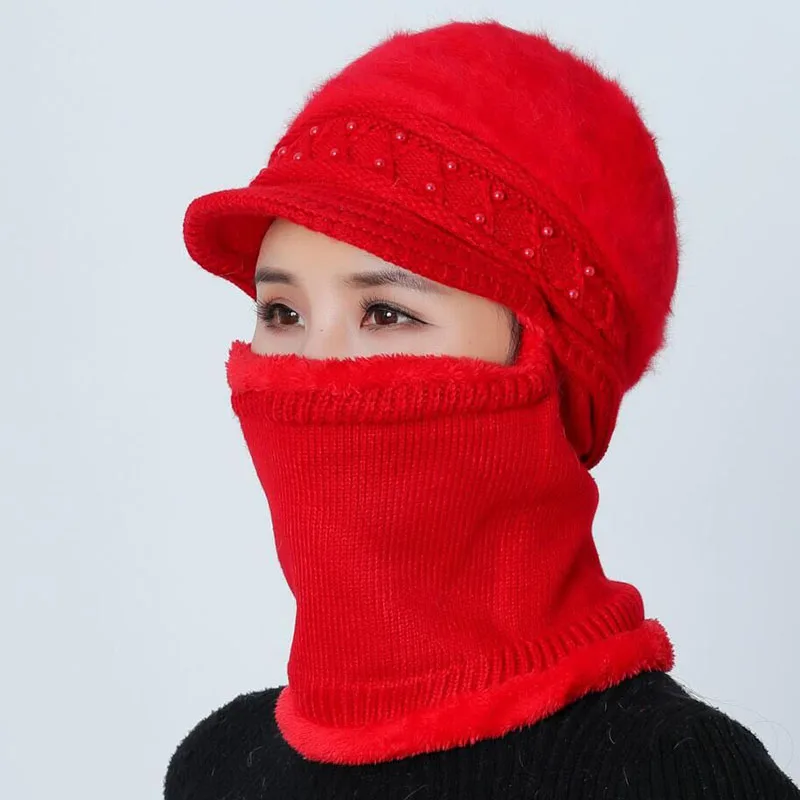 Зимние трикотажные изделия шарф женский Skullies вязаные шапочки зимние, шапки для женщин теплая маска Балаклава Толстая шерстяная Круглая Шапочка шляпа подарок матери