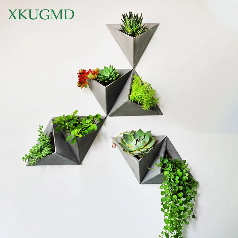 

Wall-mounted Cement Flower Pot Office Wall Simulation Plant Decoration Triangle Retro Flower Arrangement Container