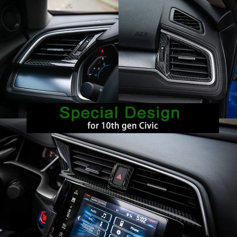 Для 10Th Gen Civic ABS углеродное волокно стиль центральной консоли вентиляционное отверстие ветровой розетки отделка интерьера наклейки для Honda Civi