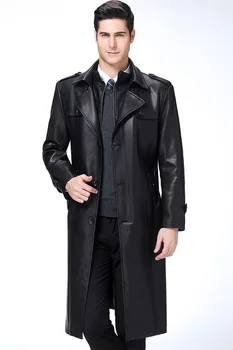 

2019 Winter New Extra Long Mens Jacket Leather Black