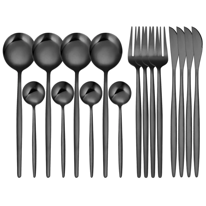 Set de Cubiertos occidentales 16 piezas de vajilla de acero inoxidable negro cuchara tenedor cuchillo conjunto de cena casa completa cubiertos