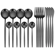 Western Cutlery Set 16 Piece Tableware Set Stainless Steel Dinnerware Black Spoon Fork Knife Dinner Set Complete Home Flatware