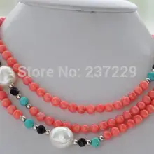 Ювелирные изделия жемчужные ожерелья, оптом 6 мм круглые розовые коралловые синие барокко белые пресноводные жемчужные ожерелья 50 дюймов