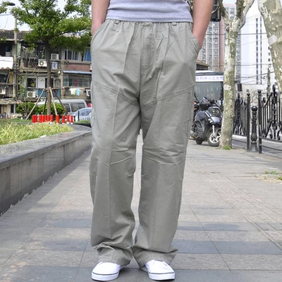 Light Grey Мужские прямые свободные брюки Карго повседневные хлопковые длинные брюки размер v1 - Цвет: Light Grey