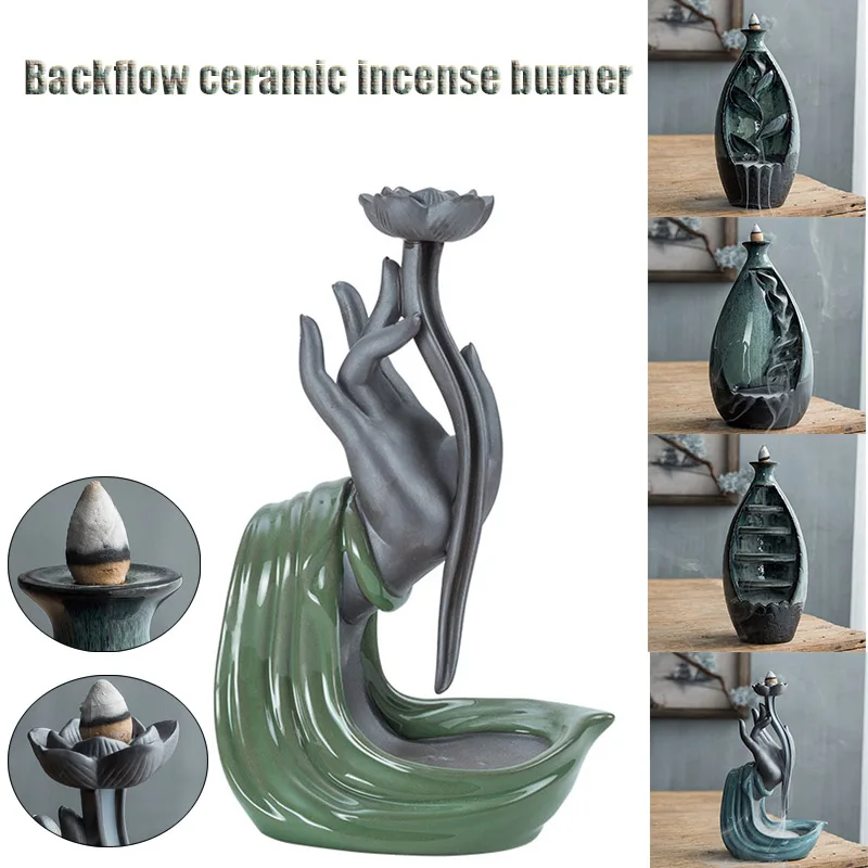 

Hot Backflow Censer Smoking Flow Ceramic Incense Holder Craft for Home Office Room L99