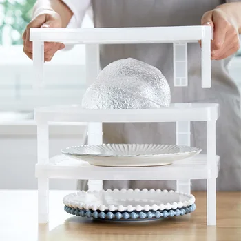 

1pc Stackable Cupboard Storage Rack Shelf Fridge Organizer Tableware Drain Holder For Plate Dish Bowl