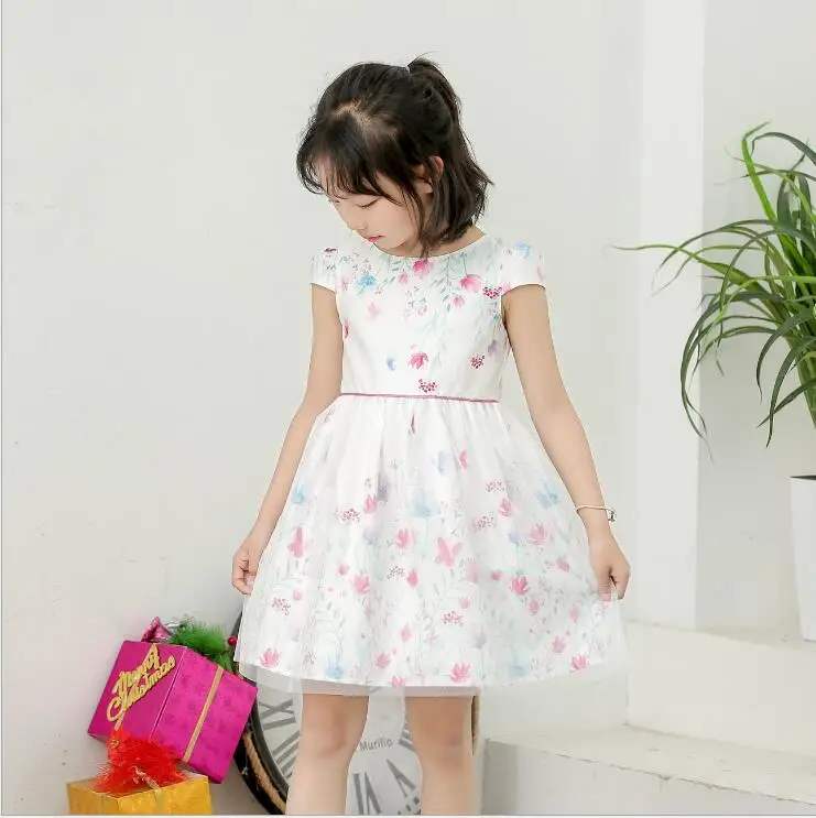 Белые платья с принтом для девочек; хлопковые детские платья; Модное детское платье принцессы без рукавов; одежда для малышей