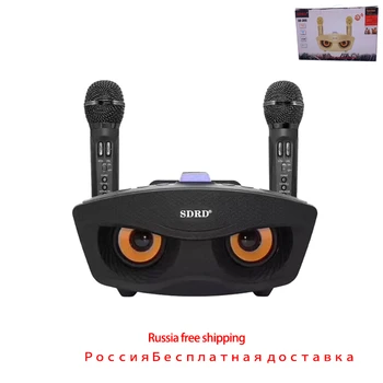 

Black Dual Wireless Microphone Bluetooth Speaker Mobile Wireless Karaoke Speaker Wireless Stereo Speaker Set Christmas Gift