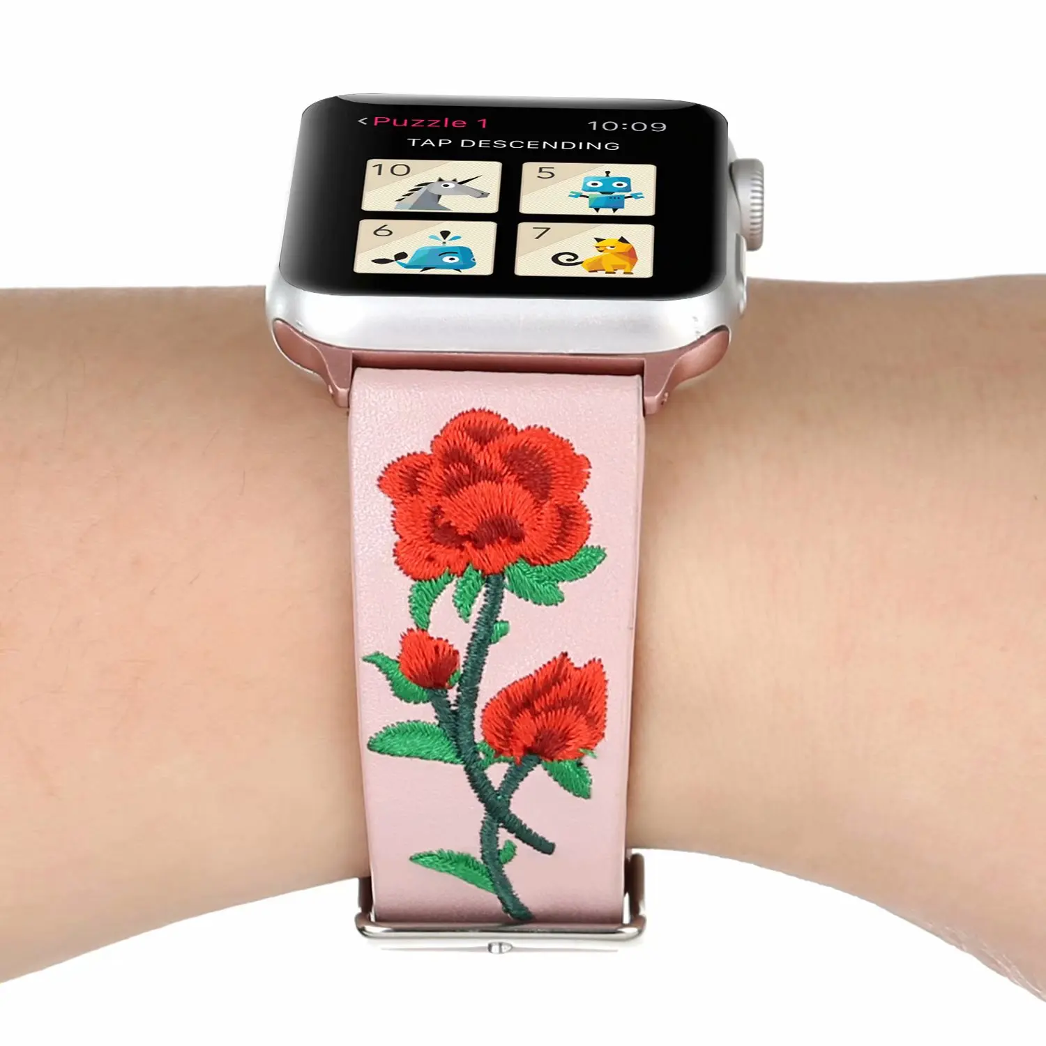 Кожаный ремешок для часов iWatch серии 5 4 3 2 1, браслет с 3D вышивкой розы, браслет для Apple Watch 38 мм 42 мм 40 мм 44 мм