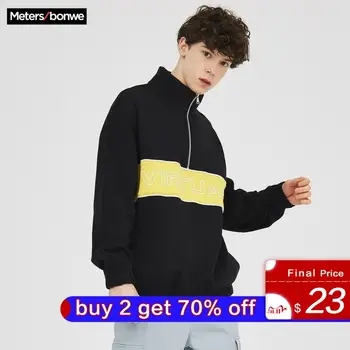 

Metersbonwe 2020 New Men Casual splice Zipper Fashion Tide New Spring Autumn Sweatshirts Male Teenager Sportswear Loose Tops