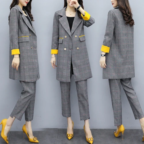 

Plaid Fashion Two Piece Set Clothes For Women Ol Top&pants Set Women's Suit Ensemble Femme Survetement Conjunto Feminino
