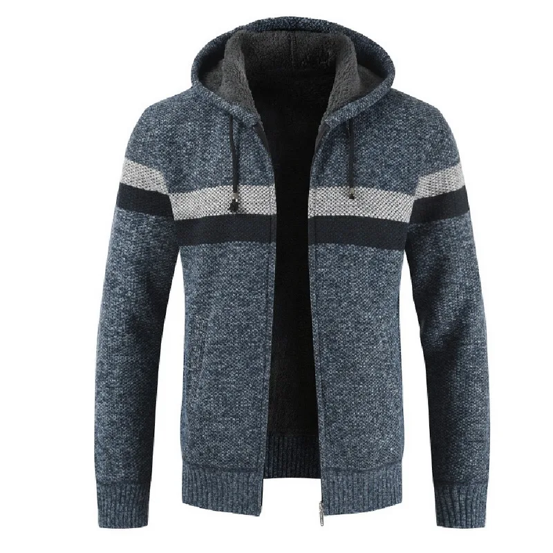

New Men's Sweater Hooded Jacket 2019 Autumn Winter Casual Patchwork Sweatercoat Thick Warm Knitted Cardigan Zipper Coats