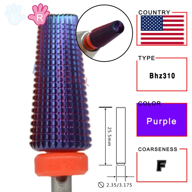 Proberra Right hand Strongest 5 IN 1 Carbide Purple multi-function Tungsten Carbide nail milling purple drill bits Purple-F