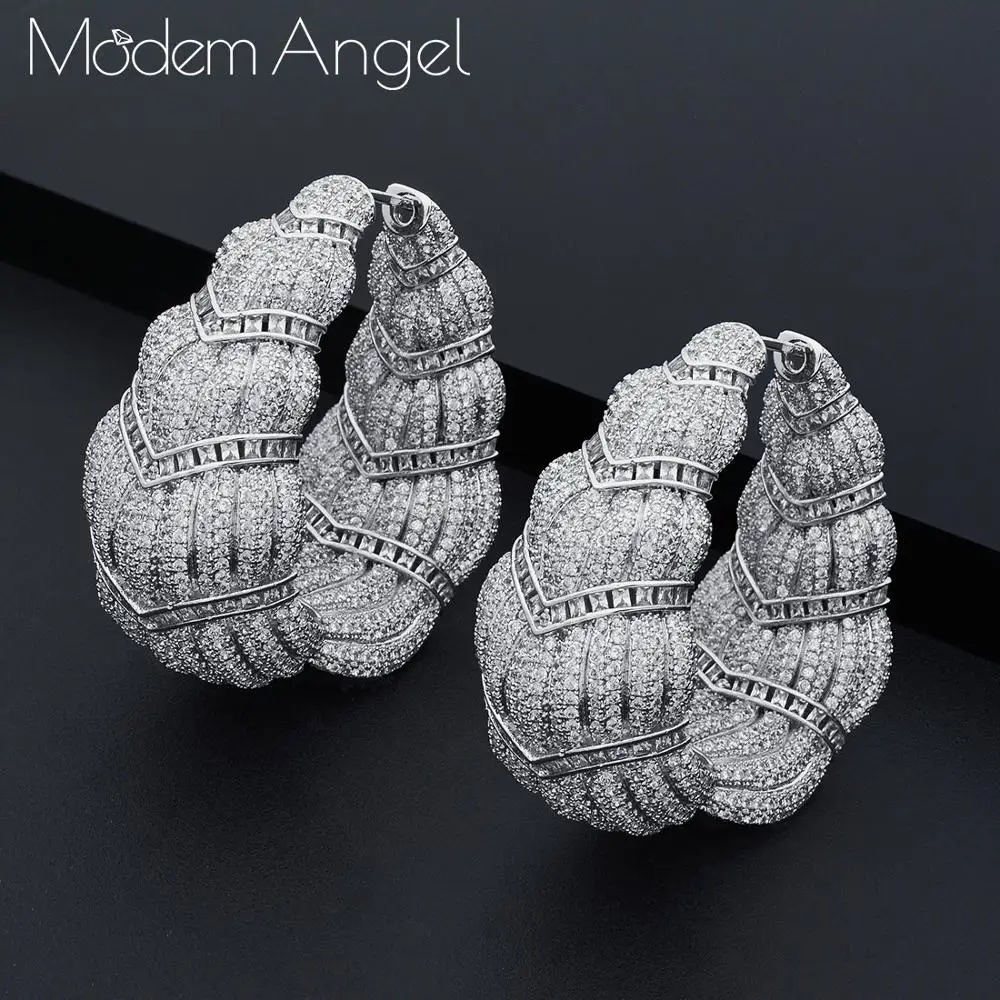ModemAngel, роскошные трендовые серьги-кольца, Женские аксессуары, серьги с кубическим цирконием, ювелирные изделия - Окраска металла: white