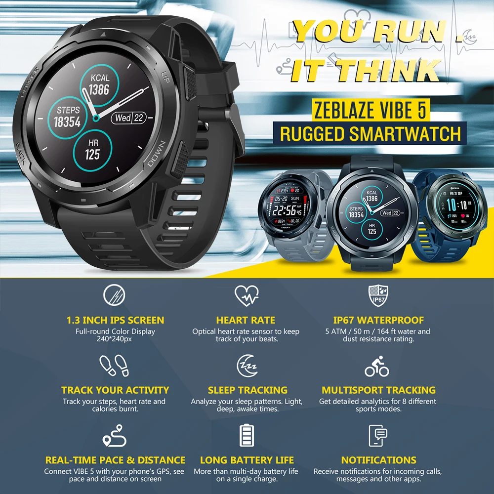 Zeblaze VIBE 5 IP67 Водонепроницаемый сердечный ритм длительный срок службы батареи цветной дисплей экран мульти-спортивные умные часы для мужчин